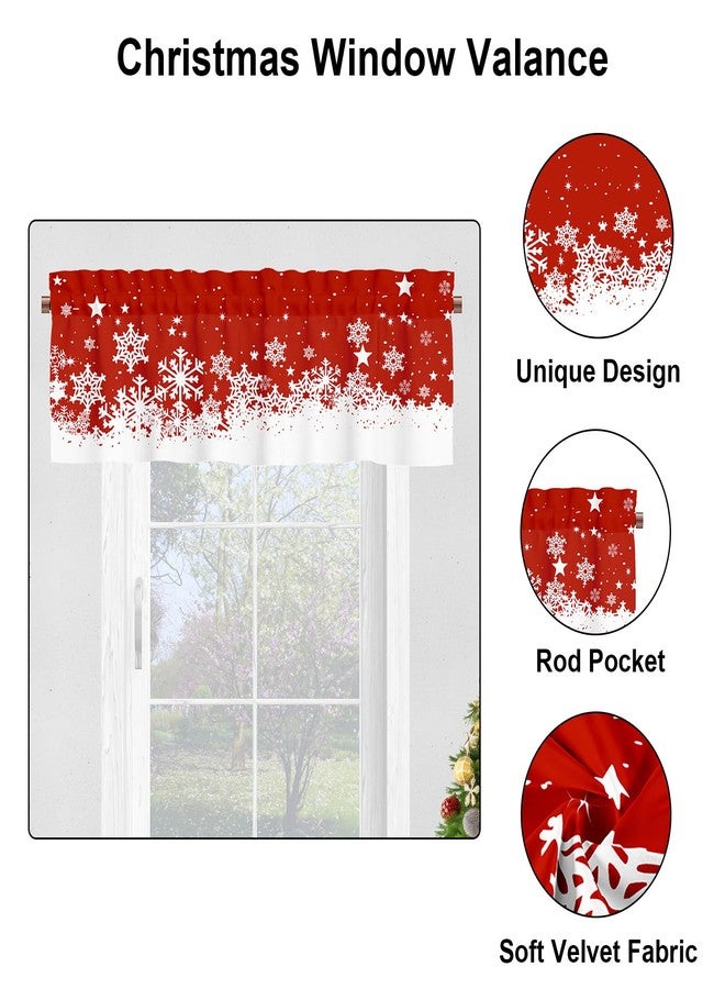 YOSTEV Valance Curtains for Kitchen Windows, Red Xmas Snowflake Christmas Velvet Window Valances, Winter Window Treatment Rod Pocket Valance for Bedroom Bathroom Cafe Room 52x18 inch - Image 3
